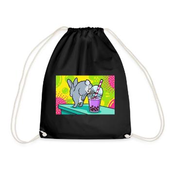 Cute Bunny Funny Boba Bubble Tea - Drawstring Bag - black - Front
