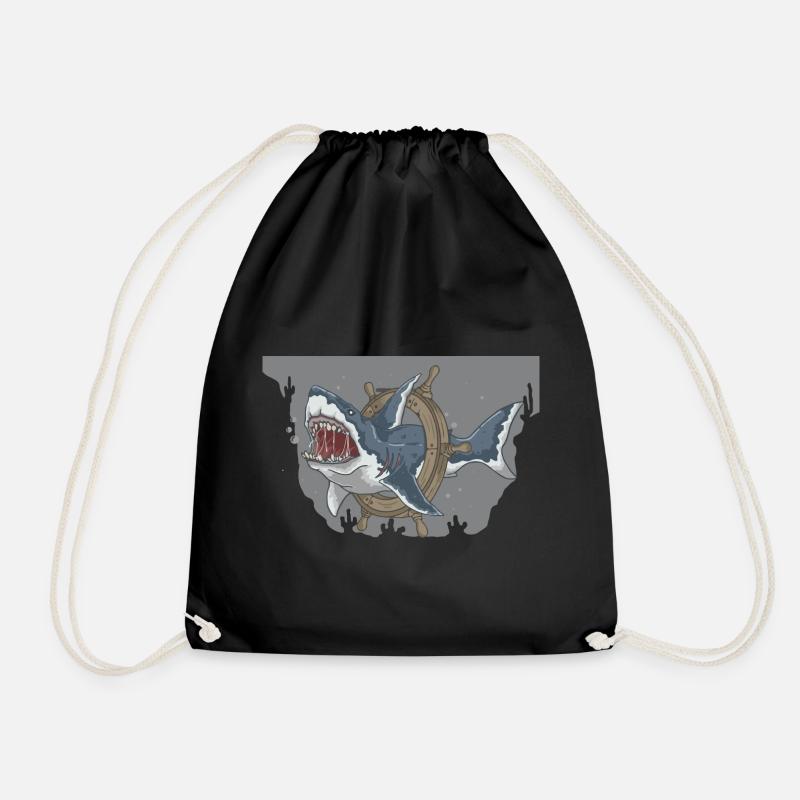 Deep Sea Shark Navigation Illustration - Drawstring Bag - black