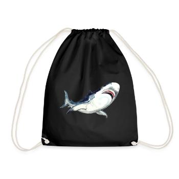 Great White Shark Watercolor Shark Art Shirt - Drawstring Bag - black - Front