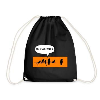 Wireless Birds Wi-Fi Funny Joke. - Drawstring Bag - black - Front
