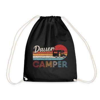 Camping Retro Dauercamper Wohnmobil - Turnbeutel - Schwarz - Vorne