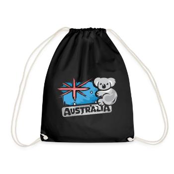 Australia Koala Comic Bear Nature Animal Logo Cartoon - Drawstring Bag - black - Front