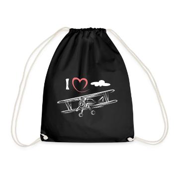 I love flying - vintage airplane in the sky - Drawstring Bag - black - Front