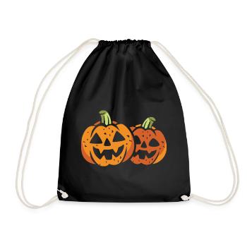 Zwei lustige Halloween Kürbisse - Turnbeutel - Schwarz - Vorne