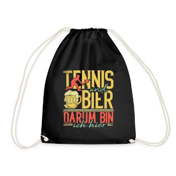 Tennis Und Bier Darum Bin Ich Hier - Turnbeutel - Schwarz - Vorne