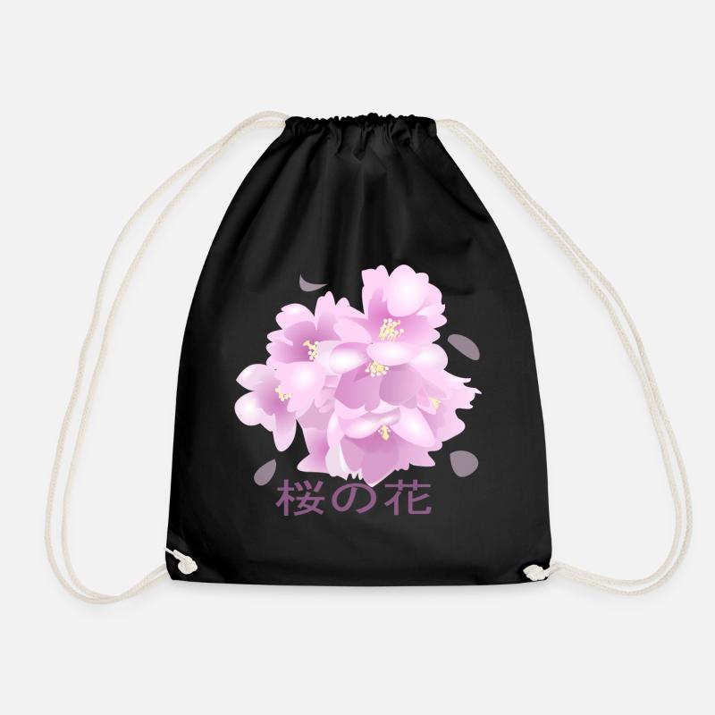 Cherry Blossoms - Drawstring Bag - black