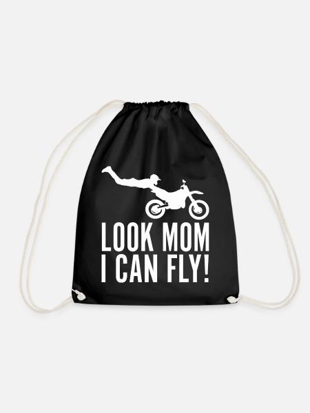 Look mom i can fly motocross biker bike funny - Drawstring Bag - black
