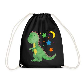Kleiner Dino mit Mond und Sternen Dinobaby - Turnbeutel - Schwarz - Vorne