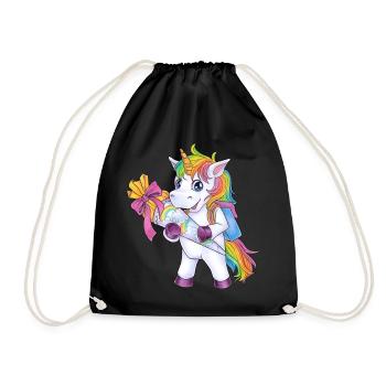 Niedliches Einhorn Zuckertüte Geschenk Einschulung - Turnbeutel - Schwarz - Vorne