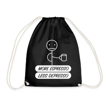 Mehr Espresso | Kaffee, Latte, Macchiato - Turnbeutel - Schwarz - Vorne