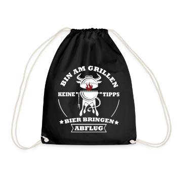 Grillkoch Spruch Logo Mit Kuh BBQ - Turnbeutel - Schwarz - Vorne