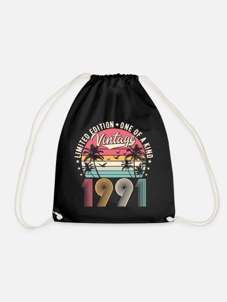 1991 Vintage Birthday Vintage Retro Gift - Drawstring Bag - black