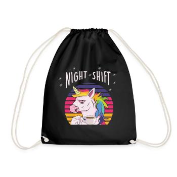 Night Shift - Unicorn with Coffee - Retro Stripes - Drawstring Bag - black - Front