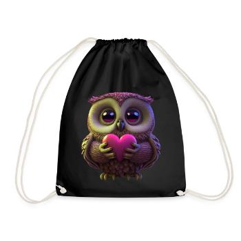 Mignon hibou rose avec coeur - Sac de sport léger - noir - Devant