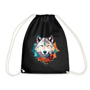 Loup Tête de Loup Prédateur Nature Colorée Nature Nature Nature Art - Sac de sport léger - noir - Devant