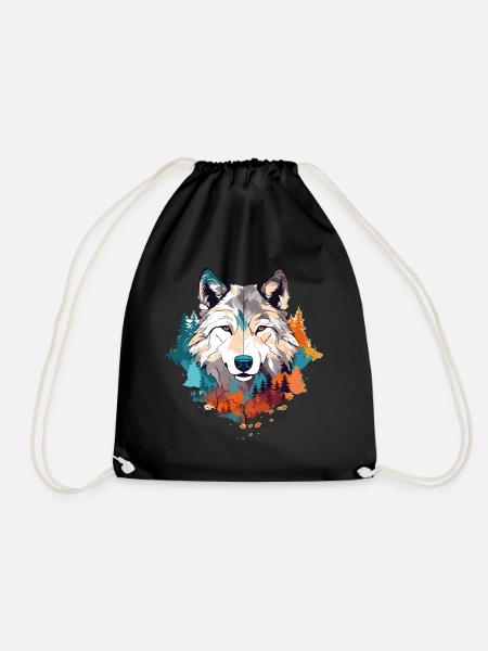 Wolf Wolfskopf Raubtier Bunt Natur Wildnis Kunst - Turnbeutel - Schwarz