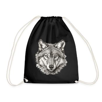 Wolf Wolfskopf Schwarz Weiß Gezeichnet Kunst - Turnbeutel - Schwarz - Vorne