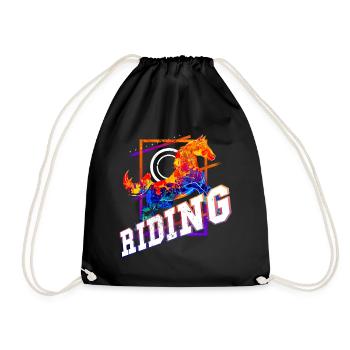 Riding Rider Horse Jumping Sport Colorful Vintage - Drawstring Bag - black - Front