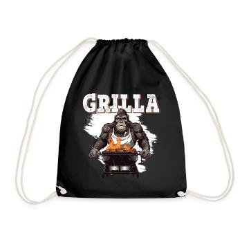 Grillen Grilla Griller Gorilla BBQ Spruch Lustig - Turnbeutel - Schwarz - Vorne