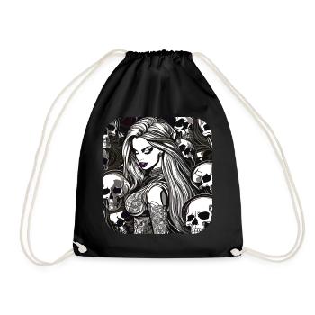 Coole Heavy Metal Frau mit Totenköpfen Gothic - Turnbeutel - Schwarz - Vorne