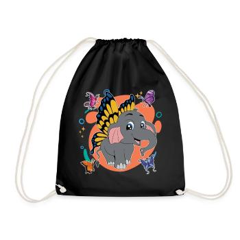 Zoo Animal Lover Gift Butterfly Elephant - Drawstring Bag - black - Front