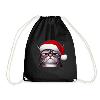 Eine mürrische Katze mit Weihnachtsmütze - Turnbeutel - Schwarz - Vorne