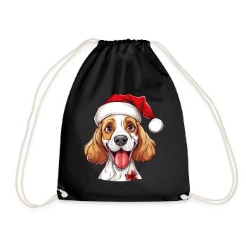 Hund Weihnachten Weihnachtshund Weihnachtsmütze - Turnbeutel - Schwarz - Vorne