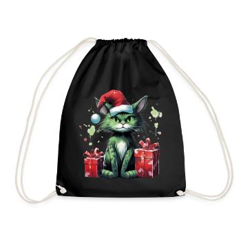 Katze Weihnachten Weihnachtselfe Geschenke Mütze - Turnbeutel - Schwarz - Vorne