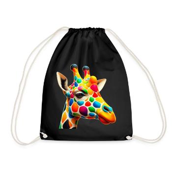 Giraffe farbig und bemalt wie Harlekin - Turnbeutel - Schwarz - Vorne