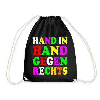 Hand in hand gegen rechts - Turnbeutel - Schwarz - Vorne