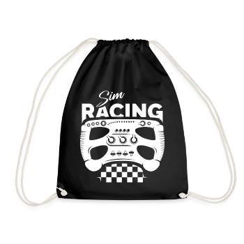 Sim Racing Gamer Formula Steering Wheel Checkered Flag Logo - Drawstring Bag - black - Front