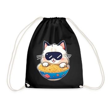 Niedliche Katze mit Ramen Suppe - Turnbeutel - Schwarz - Vorne