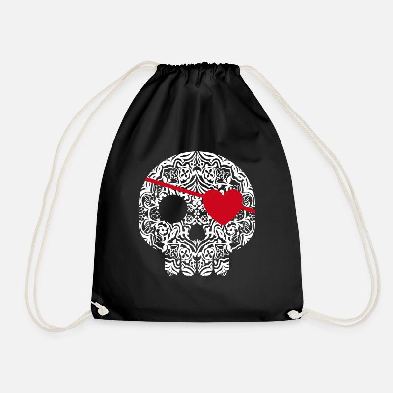 Pirate Skully v05 - Drawstring Bag - black