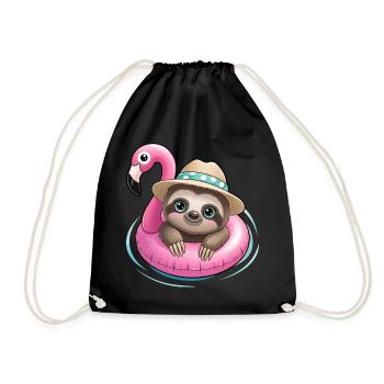 Kawaii Sloth in Flamingo🦩 - Drawstring Bag - black - Front