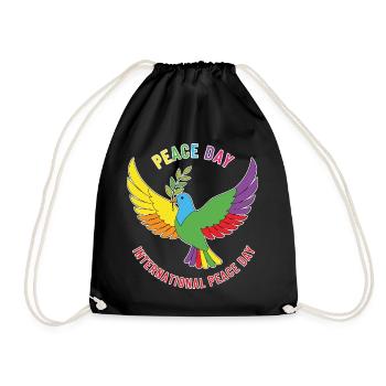 Peace Day Rainbow Dove - Drawstring Bag - black - Front