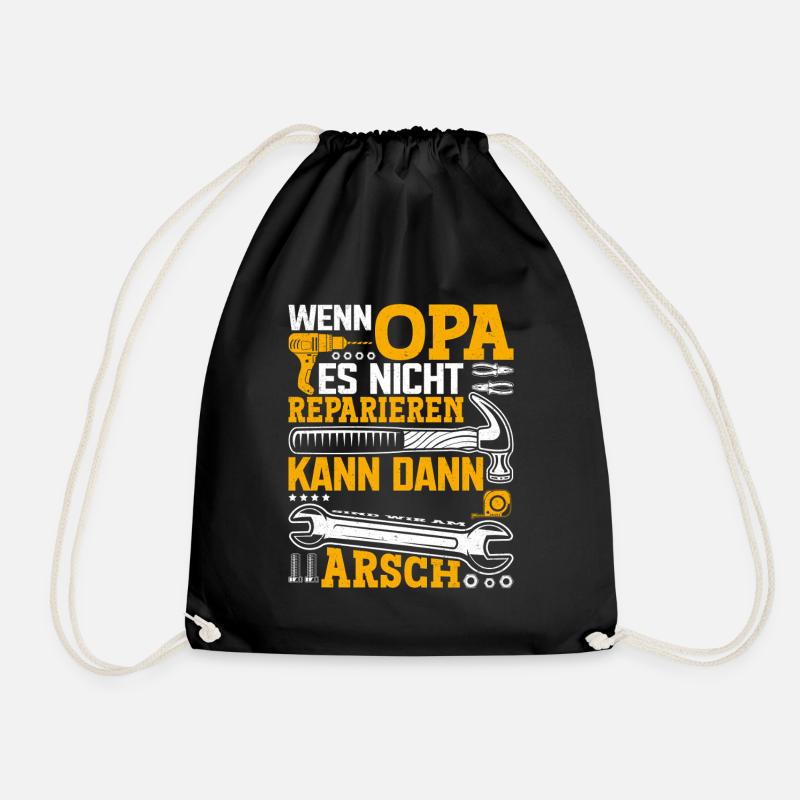Grandpa Repairs Everything – Funny Tool T-Shirt - Drawstring Bag - black
