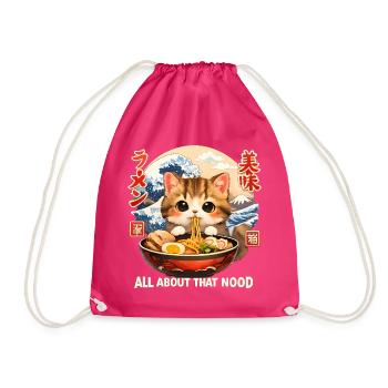 Kawaii Kitten Ramen Anime - Drawstring Bag - fuchsia - Front