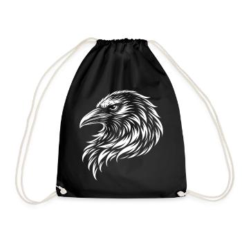 Tribal Raven – Mystic Bird Motif - Drawstring Bag - black - Front
