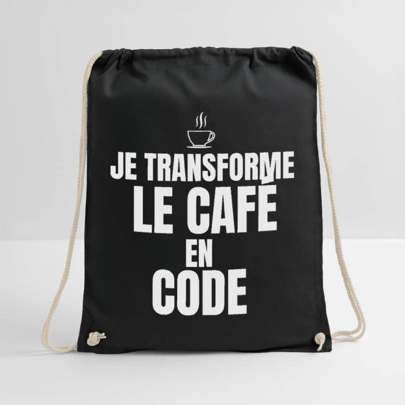 I turn coffee into code Drawstring Bag