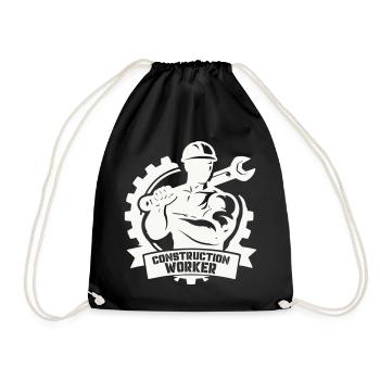 Strong construction worker with gears - Drawstring Bag - black - Front
