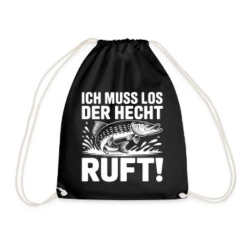Hecht Angeln Humor - Turnbeutel - Schwarz - Vorne