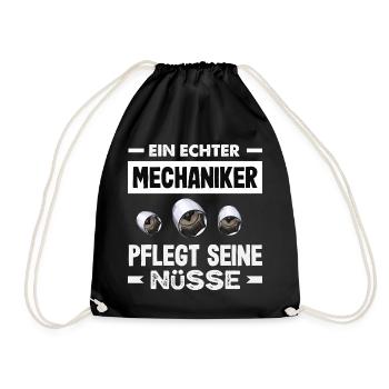 Ein Echter Mechaniker Pflegt Seine Nüsse Kfz Auto - Turnbeutel - Schwarz - Vorne