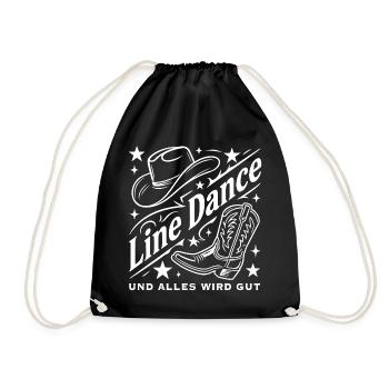 Line Dance Cowboyhut Stiefel Grafik - Turnbeutel - Schwarz - Vorne