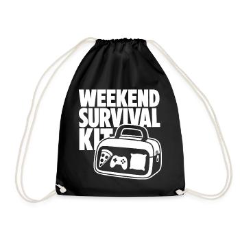 Weekend Survival Kit – Gaming Pizza und Schlaf - Turnbeutel - Schwarz - Vorne