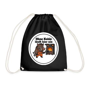 Dampflok Heizer Wildschwein Shirt Kohle Spruch - Turnbeutel - Schwarz - Vorne