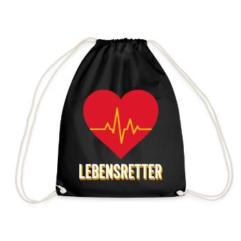 Lebensretter Herzschlag Rettungsdienst Geschenk - Turnbeutel - Schwarz - Vorne