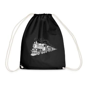 Drawing of an old locomotive - Drawstring Bag - black - Front