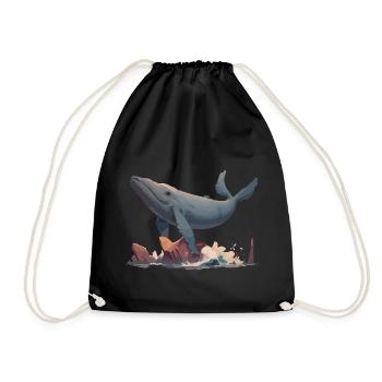 Flying Whale - Drawstring Bag - black - Front