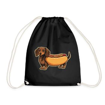 Süßer Dackel Hot-Dog-Brötchen-Aufkleber - Turnbeutel - Schwarz - Vorne