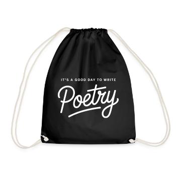 Poetry Script on Black Background - Drawstring Bag - black - Front